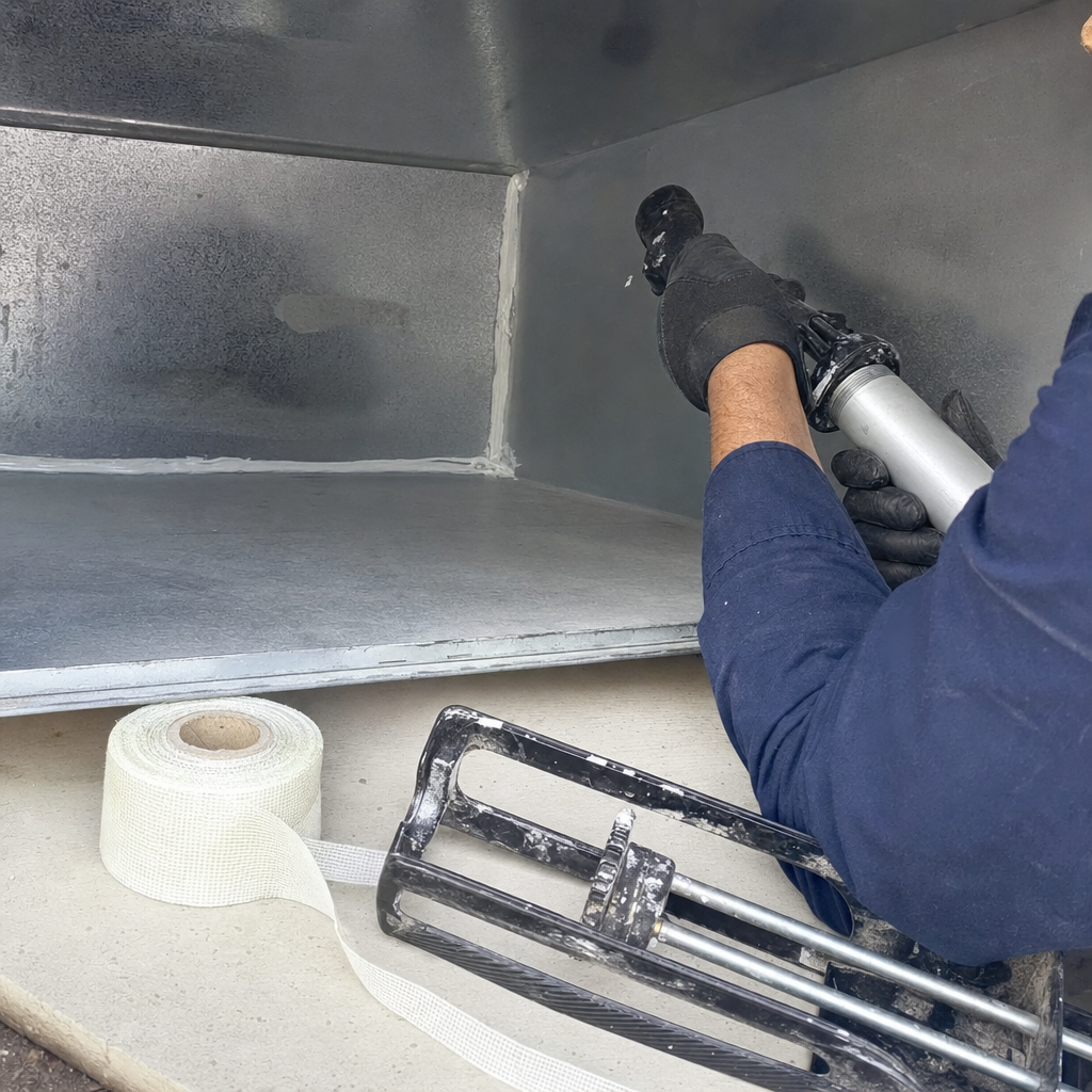 Duct repair and sealing with sealant gun and tape in Los Angeles, CA
